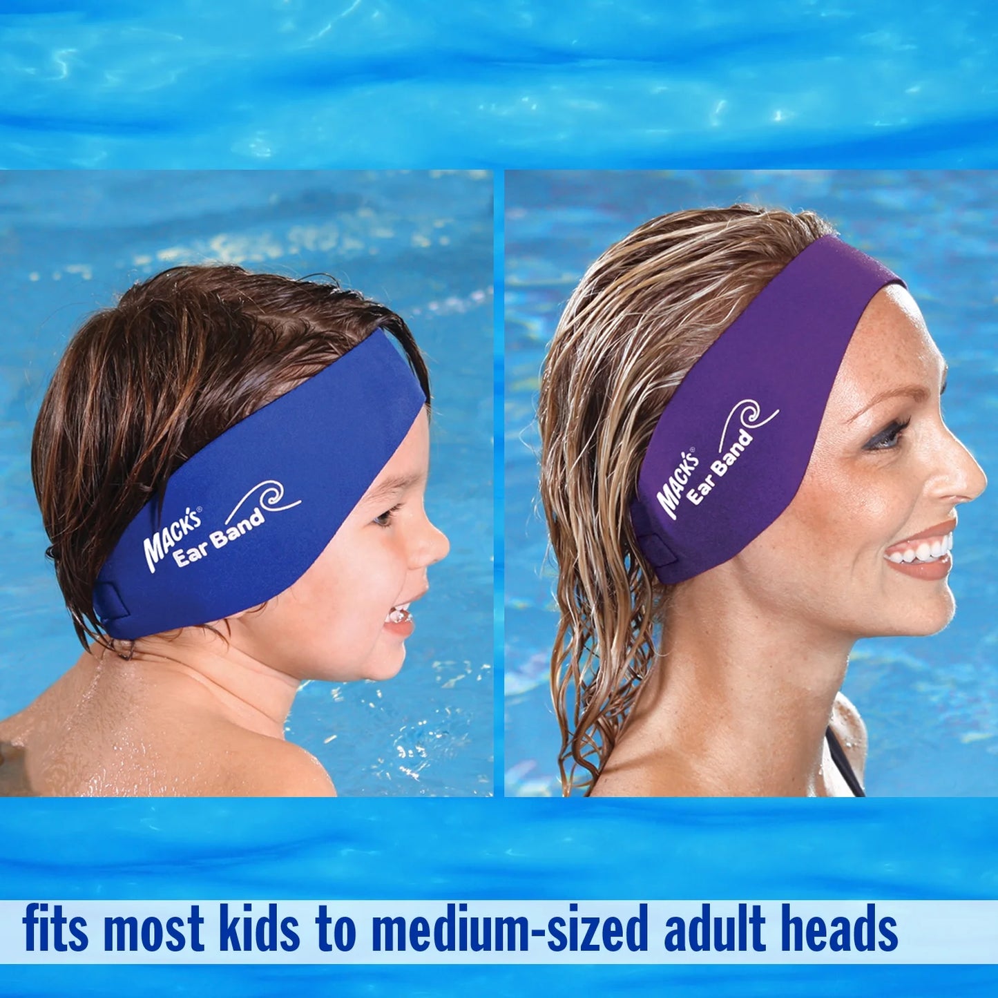 Mack’S Swimming Headband, Best Swimmer’S Headband - Doctor Recommended to Keep Water Out and Hold Ear Plugs in - Official Swimming Ear Band of USA Swimming