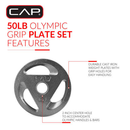 Barbell 50Lb Olympic Grip Plate Weight Set (25X2)