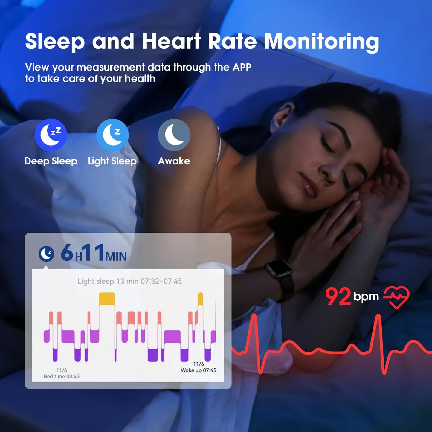 Fitness Tracker Watch with Heart Rate Monitor, Activity Tracker with Pedometer, Sleep Monitor, Calories & Step Counter, IP68 Waterproof Smart Watches for Women Men Fitness Watch for Sports