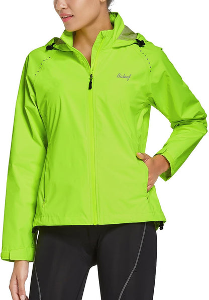Women'S Rain Jackets Waterproof Windbreaker Packable Running Lightweight Cycling Jacket Reflective Hooded
