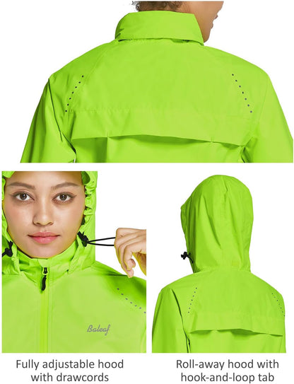 Women'S Rain Jackets Waterproof Windbreaker Packable Running Lightweight Cycling Jacket Reflective Hooded