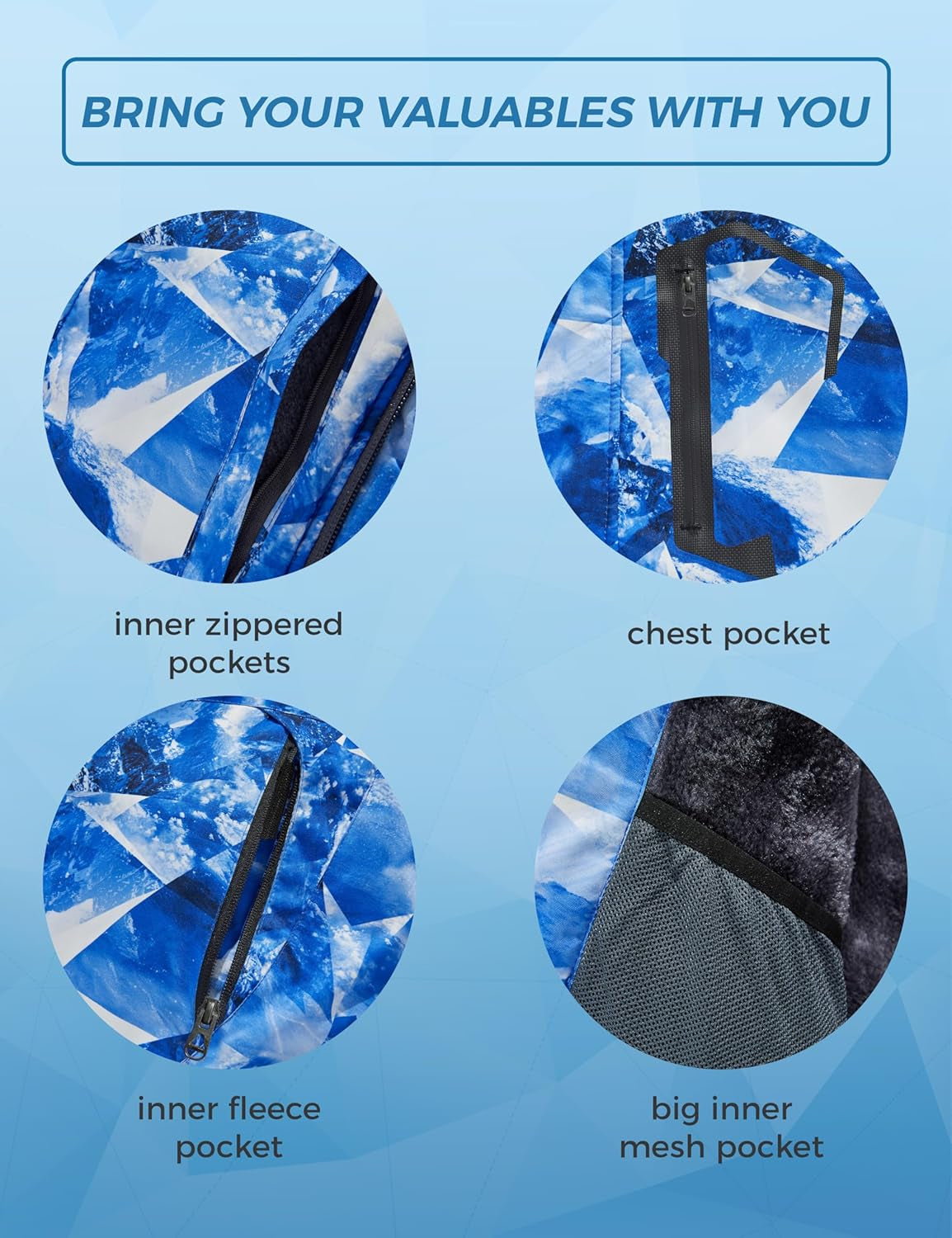 Men'S Mountain Waterproof Ski Jacket Windproof Rain Jacket Winter Warm Hooded Coat