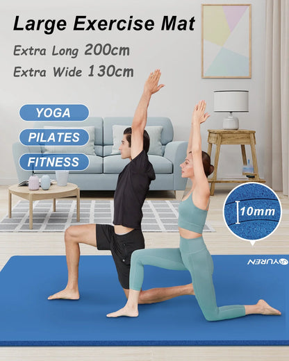 Large Yoga Mat 78X51" 10Mm Thick NBR Foam Exercise Mats for Home/Gym Fitness Workout, Blue